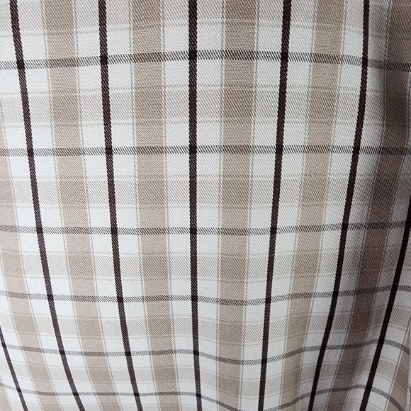 Michael Michael Kors Button Front Dress Shirt Plaid Tan Black White Size 17 1/2 - Picture 11 of 12